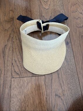 J. Crew Natural Straw Visor with Black Ribbon
